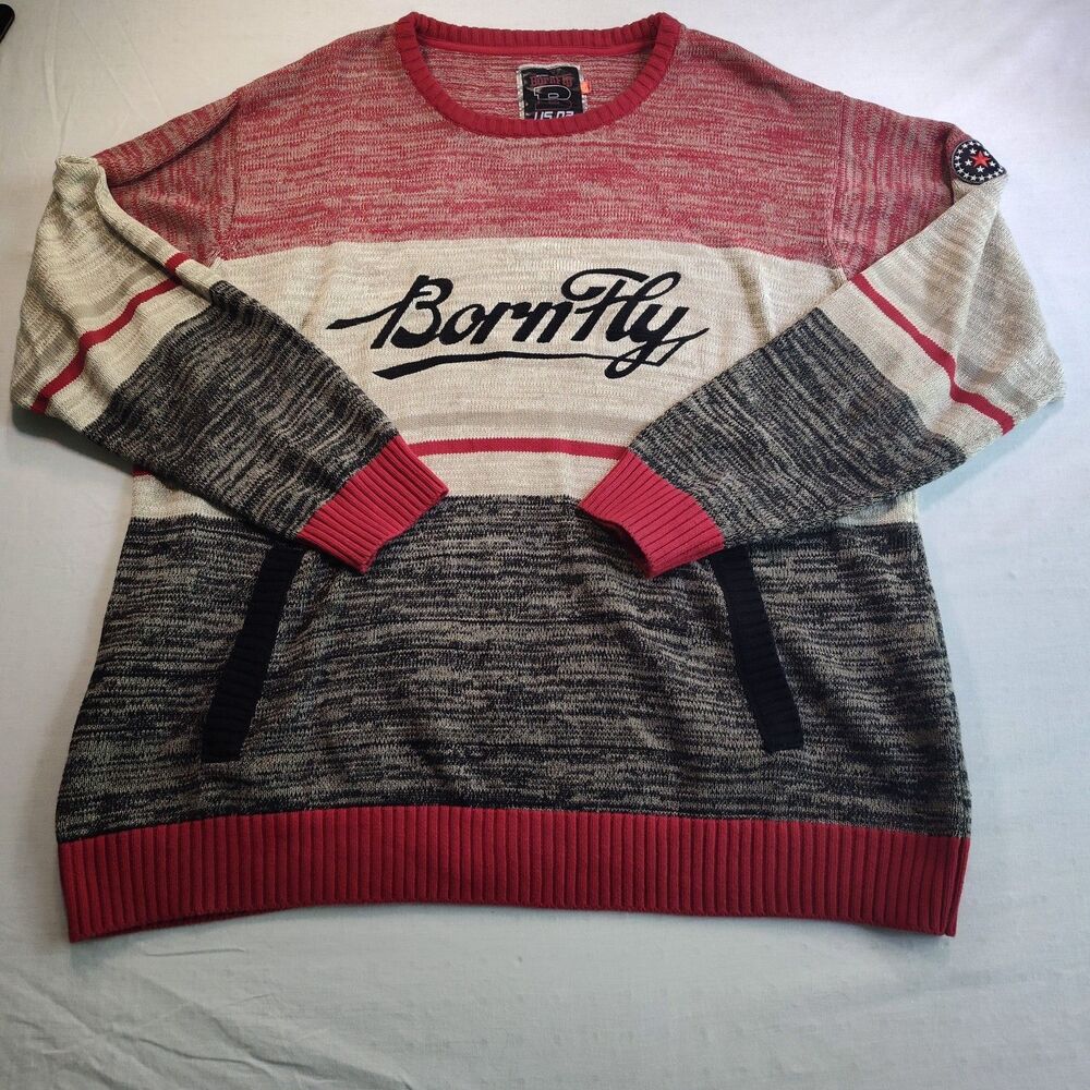 3XL Born Fly Script Sweater Y2K Color Block Street Wear Hip Hop BroCore